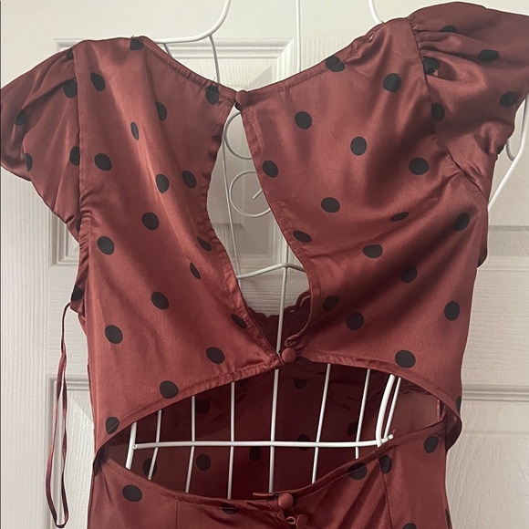 Polka Dot Lace-Trim Maxi Dress in Chestnut Brown - Picture 4 of 12